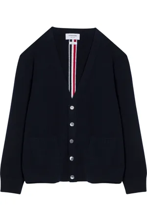 Thom Browne Strik, Herre, Blå, 2XL, Uld, Kort Cardigan Sweater
