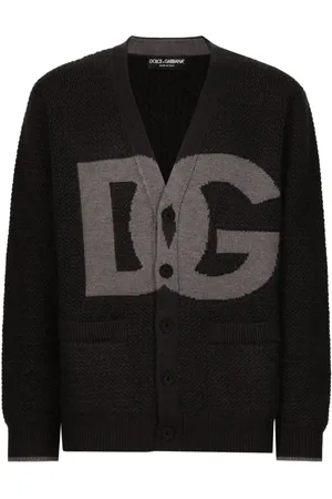Dolce & Gabbana Strik, Herre, Sort, S, Uld, Sort Logo Intarsia-Strik Sweater V-Hals
