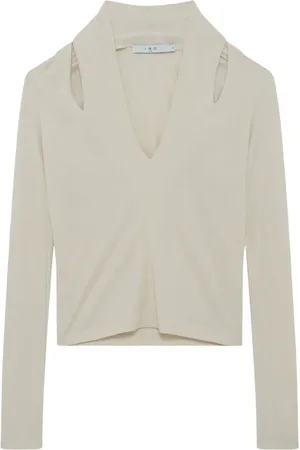 IRO Strik, Dame, Hvid, XS, Uld, V-hals sweater med skulderåbning