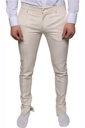 Dolce & Gabbana Bukser, Herre, Hvid, M, Uld, Skinny Chino Bukser med Logo Detaljer