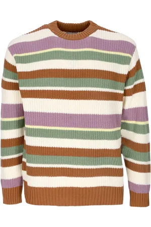 Obey Strik, Herre, Flerfarvet, XL, Bomuld, Stribet Crewneck Sweater Butterscotch Multi