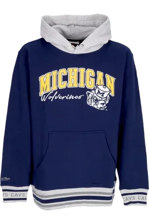 Mitchell & Ness Sweathshirts & Hoodies, Herre, Blå, M, Bomuld, Vintage Logo Fleece Hoodie Michigan Wolverines