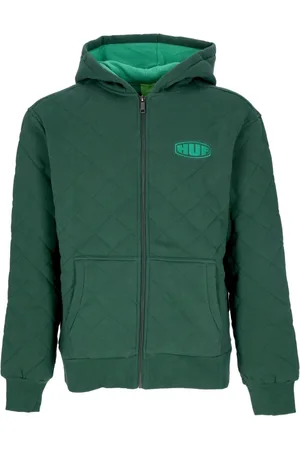 Huf Sweathshirts & Hoodies, Herre, Grøn, M, Bomuld, Quiltet Hættetrøje Med Lynlås Workman Skovgrøn