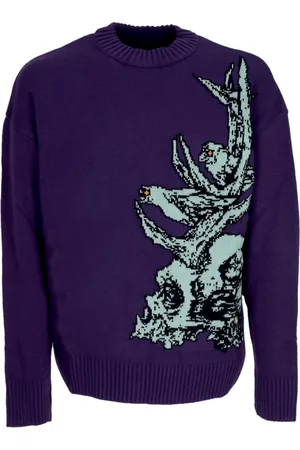 DOLLY NOIRE Strik, Herre, Lilla, XL, Skull Jacquard Sweater Lilla Støv
