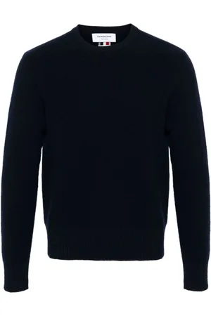 Thom Browne Strik, Herre, Blå, M, Uld, Blå Uld Logo Stribe Sweater
