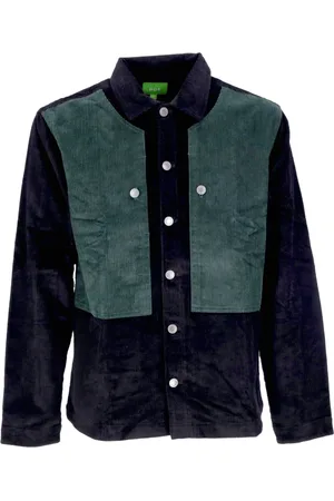 Huf Jakke, Herre, Sort, S, Bomuld, Sort Velvet Overshirt med knaplukning