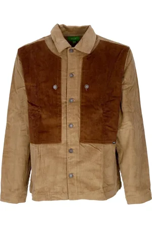 Huf Jakke, Herre, Brun, S, Bomuld, Marineblå Velvet Overshirt med Knappelommer