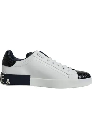 Dolce & Gabbana Sko, Herre, Hvid, 40 EU, Læder, Logo Portofino Sneaker Sko Sort Hvid