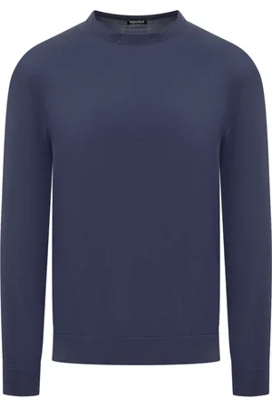 Ermenegildo Zegna Strik, Herre, Blå, 2XL, Bomuld, Premium Crewneck Sweater