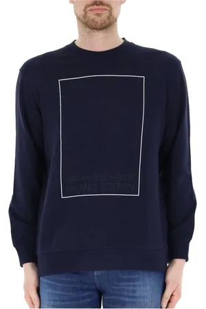 Armani Exchange Sweathshirts & Hoodies, Herre, Blå, L, Bomuld, Logo Bomuldssweatshirt - Blå Rund Hals