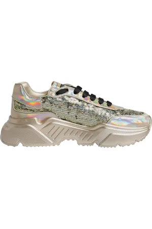 Dolce & Gabbana Sko, Herre, Gul, 40 EU, Uld, Iridescent Sequin Low-Top Sneakers med Gummisål