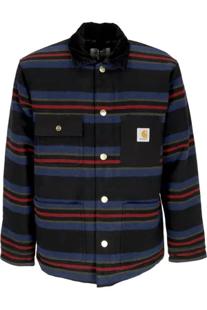 Carhartt Jakke, Herre, Sort, M, Uld, Stribet arbejdsjakke med fløjlkrave