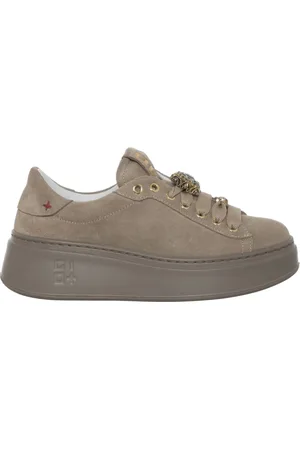 Gio+ Sko, Dame, Grå, 39 EU, Uld, Duegrå Ruskind Sneakers med Guld Accenter