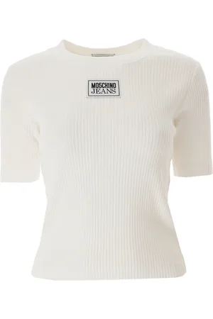 Moschino Top, Dame, Hvid, S, Bomuld, Bomuld Logo Patch Kortærmet T-Shirt