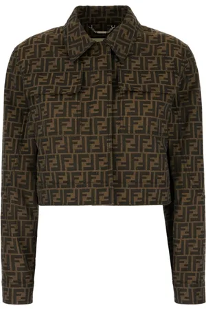 Fendi Jakke, Dame, Brun, XS, Bomuld, Brun jakke med skjult lukning