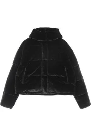 Kappa Jakke, Dame, Sort, M, Bomuld, Sort Velour Dunjakke med Aftagelig Hætte