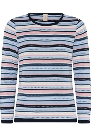 Skovhuus Strik, Dame, Flerfarvet, S, Bomuld, Stribet O-Neck Bluse Marine