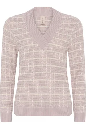 Skovhuus Strik, Dame, Lyserød, XL, Uld, Ternet V-Neck Pullover Bluse Ash Rose