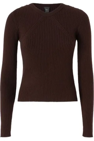 Pinko Strik, Dame, Brun, S, Uld, Mørkebrun uld sweater