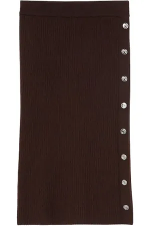 Pinko Nederdel, Dame, Brun, S, Uld, Mørkebrun Ribstrikket Midi Nederdel