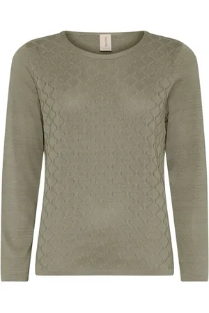 Skovhuus Strik, Dame, Grøn, M, Bomuld, Feminin O-Neck Pullover Bluse Porrer Grøn