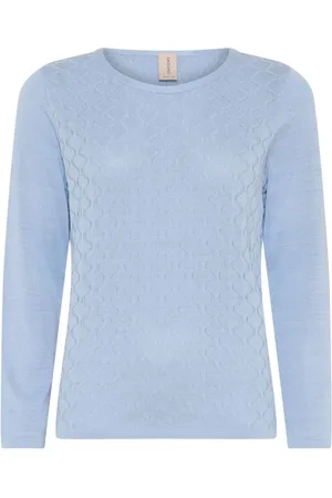 Skovhuus Strik, Dame, Blå, 2XL, Bomuld, Feminin O-Neck Pullover Lyseblå