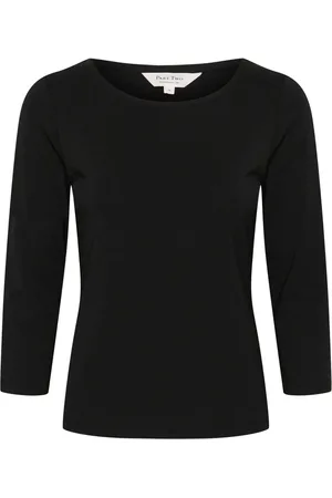 Part Two Top, Dame, Sort, M, Bomuld, Stribet sort T-shirt med ½ ærmer