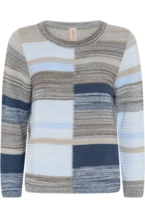 Skovhuus Strik, Dame, Blå, 2XL, Bomuld, Afslappet Multifarvet Pullover Blegblå