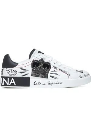 Dolce & Gabbana Sko, Herre, Hvid, 42 EU, Læder, Hvide Sneakers med Kronemærke Broderi