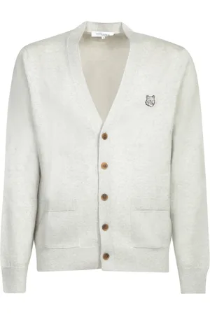 Maison Kitsuné Strik, Herre, Grå, XL, Uld, Grå V-hals Cardigan Sweater