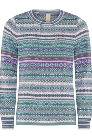Skovhuus Strik, Dame, Flerfarvet, L, Bomuld, Stribet Jacquard Pullover Arktisk Bluse