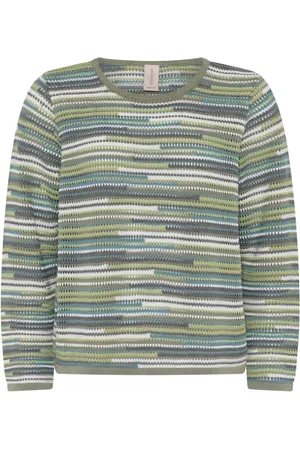 Skovhuus Strik, Dame, Grøn, 3XL, Bomuld, Stribet Pullover i Porregrøn