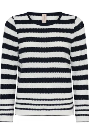 Skovhuus Strik, Dame, Blå, S, Bomuld, Sporty Stribet O-Neck Pullover Bluse