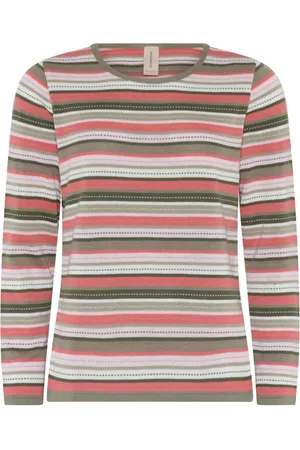 Skovhuus Strik, Dame, Flerfarvet, L, Bomuld, Stribet O-Neck Bluse Eg/Rød