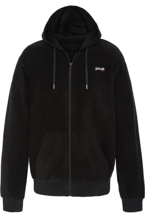 Schott NYC Sweathshirts & Hoodies, Herre, Sort, M, Polyester, Sort lynlås hættetrøje - Broderet logo