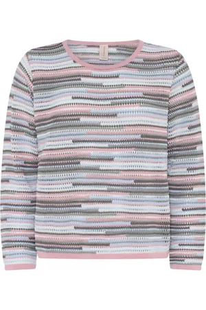 Skovhuus Strik, Dame, Flerfarvet, XL, Bomuld, Stribet Åben Strikbluse Geranium