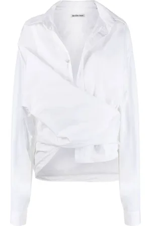 Balenciaga Bluser & Skjorter, Dame, Hvid, S, Bomuld, Hvid Wrap Skjorte Langærmet Bomuld