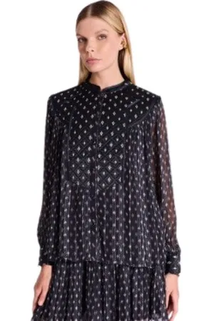 Berenice Bluser & Skjorter, Dame, Sort, S, Satin, Elegant Sort Skjorte med Satin Detalje