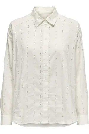 ONLY Bluser & Skjorter, Dame, Hvid, M, Bomuld, Paillet Langærmet Skjorte Bomuld