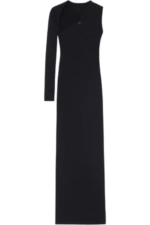 Courrèges Kjole, Dame, Sort, M, Polyester, Sort Ribbet Logo Kjole