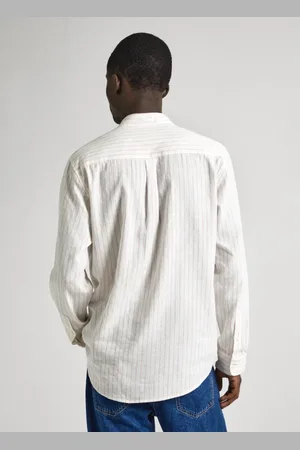Pepe Jeans Skjorte, Herre, Hvid, S, Bomuld, Stribet Linned Bomuld Skjorte