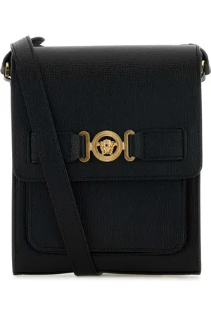 VERSACE Taske, Herre, Sort, ONE SIZE, Uld, Stilfuld Sort Læder Crossbody Taske