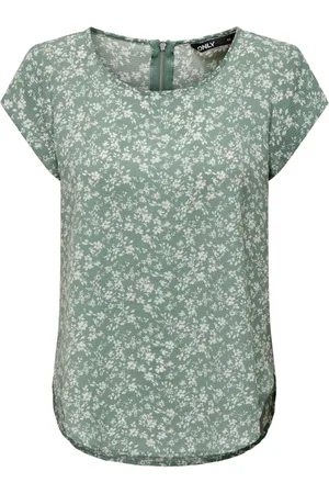 ONLY Bluser & Skjorter, Dame, Grøn, XS, Uld, Grundlæggende Stil Rund Hals Lynlås Top