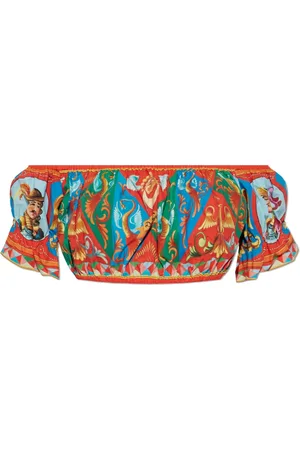 Dolce & Gabbana Bluser & Skjorter, Dame, Flerfarvet, 2XS, Bomuld, Kort top med print
