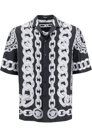 VERSACE Skjorte, Herre, Sort, M, Medusa Chains Silke Bowling Skjorte