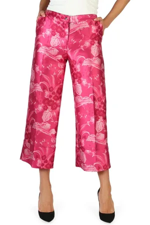 Fontana Bukser, Dame, Lyserød, M, Polyester, Blomstret silkebukser til kvinder