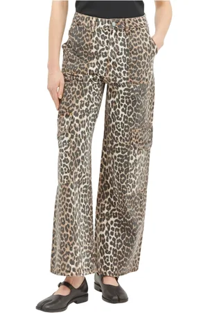 Ganni Jeans, Dame, Brun, W26, Bomuld, Leopard Print Cargo Jeans