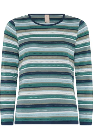 Skovhuus Strik, Dame, Flerfarvet, M, Bomuld, Stribet O-Neck Bluse Blå/Grøn