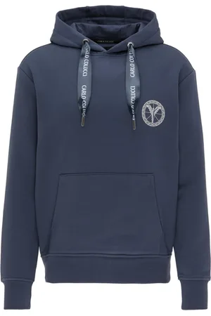 Carlo Colucci Sweathshirts & Hoodies, Herre, Blå, S, Klassisk hættetrøje med logo detalje