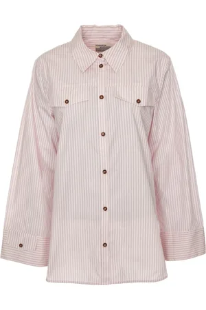 Baum und Pferdgarten Bluser & Skjorter, Dame, Flerfarvet, M, Uld, Stribet Oversized Skjorte med Lommer